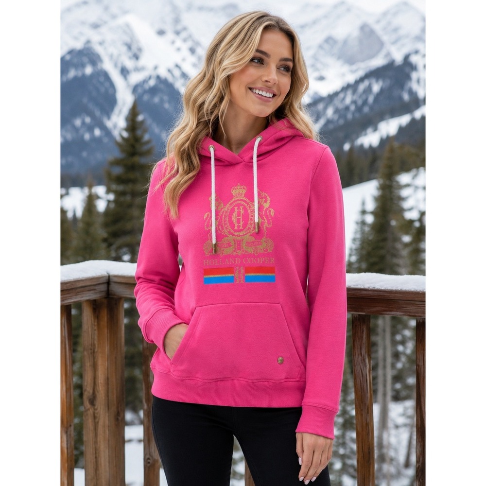 Holland Cooper Hoodie Womens Medium Pink Excellent Graphic Crest Pullover
